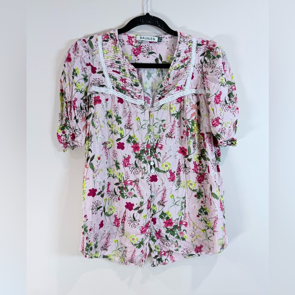 🔥Baukjen Women’s Pink Floral Lace-Trim Blouse Size UK 10 EC Made in Portugal🔥